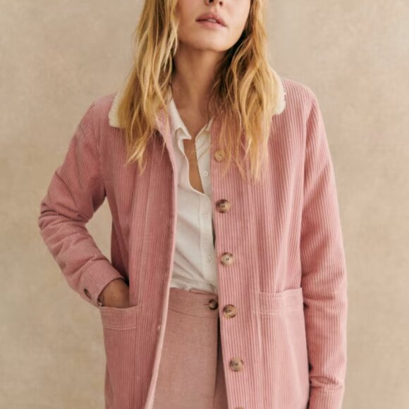 Sezane Will Jacket Rosewood Pink Corduroy Sheepskin Collar XXS - Picture 4 of 8
